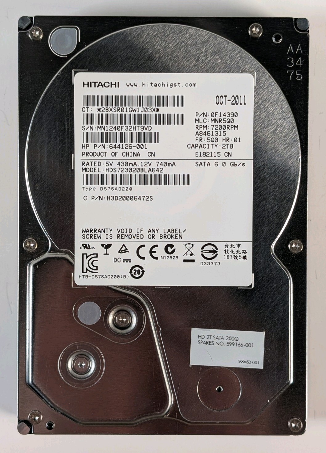 HGST Hitachi 3.5" SATA 2TB HDD Hard Drive | HDS723020BLA642, 0F14390, Sanitized