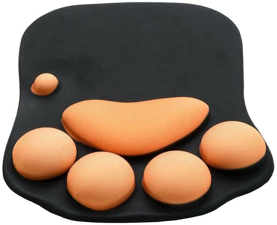 Cat Paw Mouse Pad with Wrist Support, Soft Silicone, Non-Slip, Black. 
