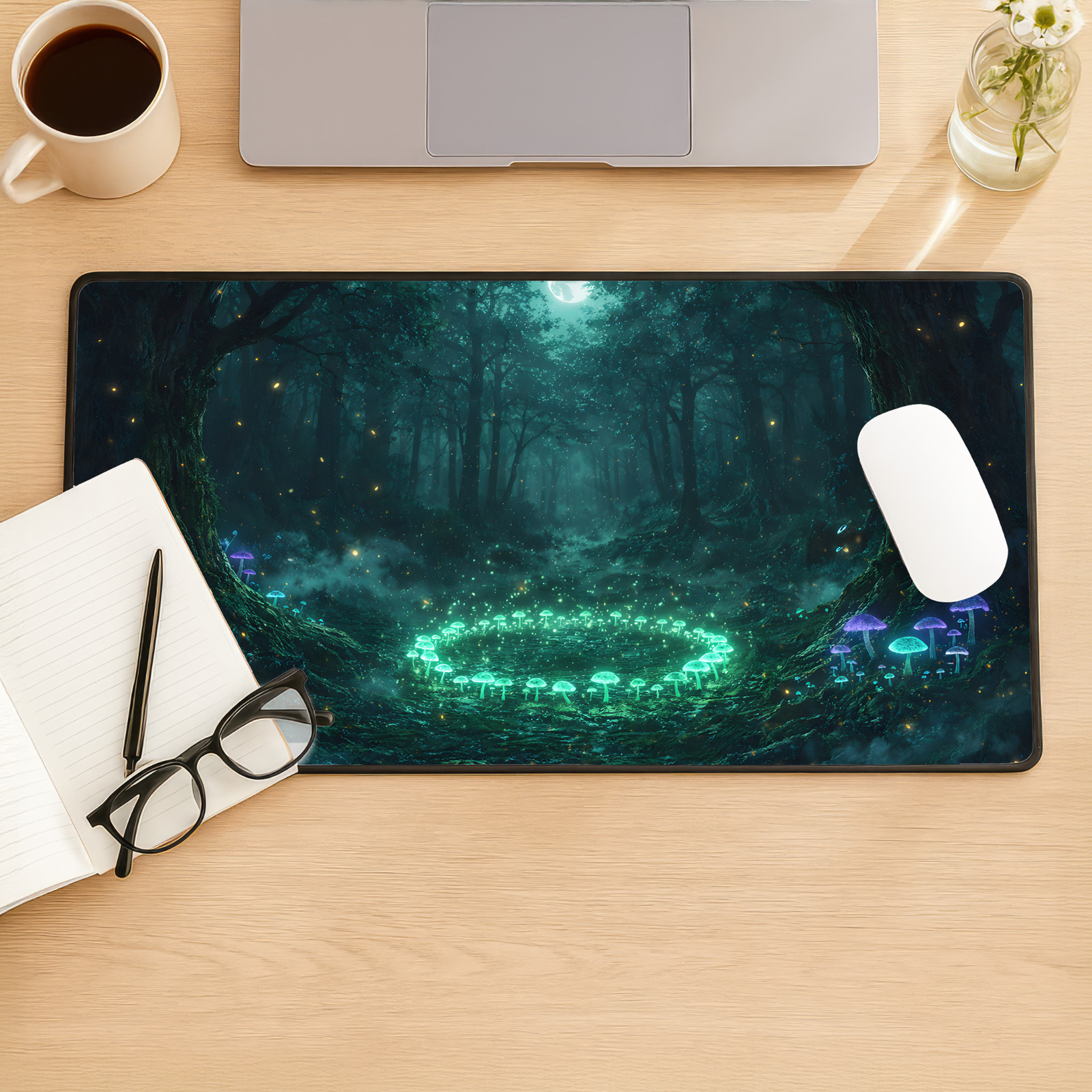Enchanted Forest Fairy Desk Mat 16x32 Magic Glow Mouse Pad XL