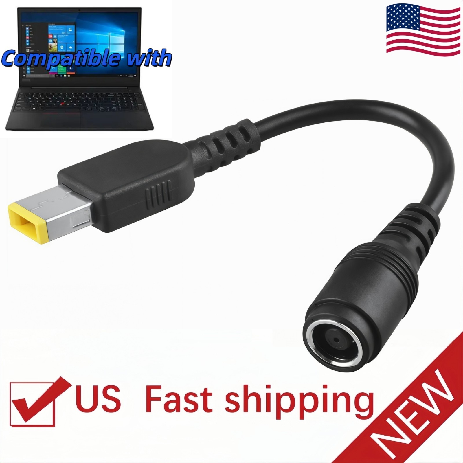 7.9/5.5mm Round Jack to Square End Adapter for Lenovo Thinkpad Laptop Power Cord