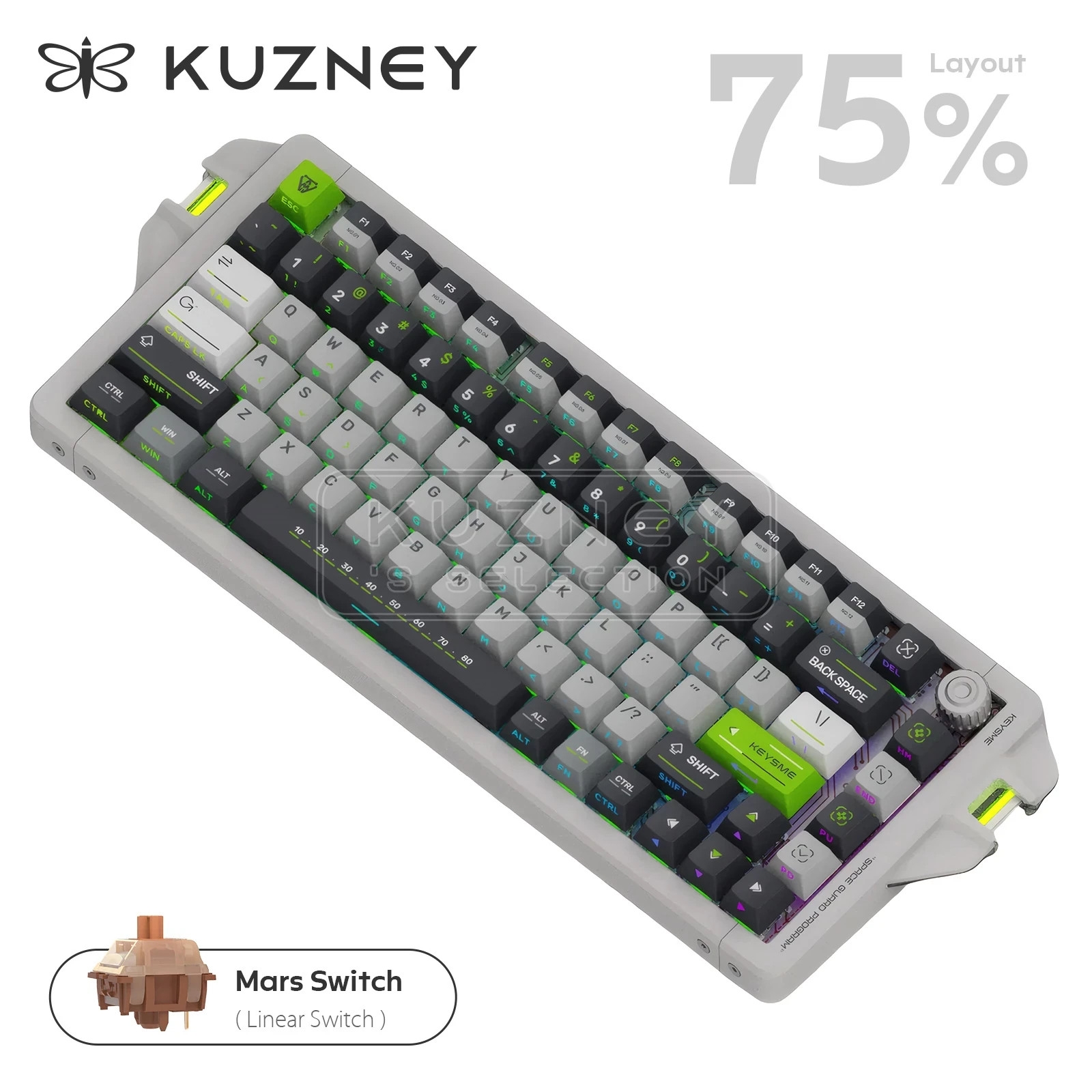 KEYSME AIM04 75% Mechanical Keyboard QMK Hot Swap Aluminum for Office Work Mac