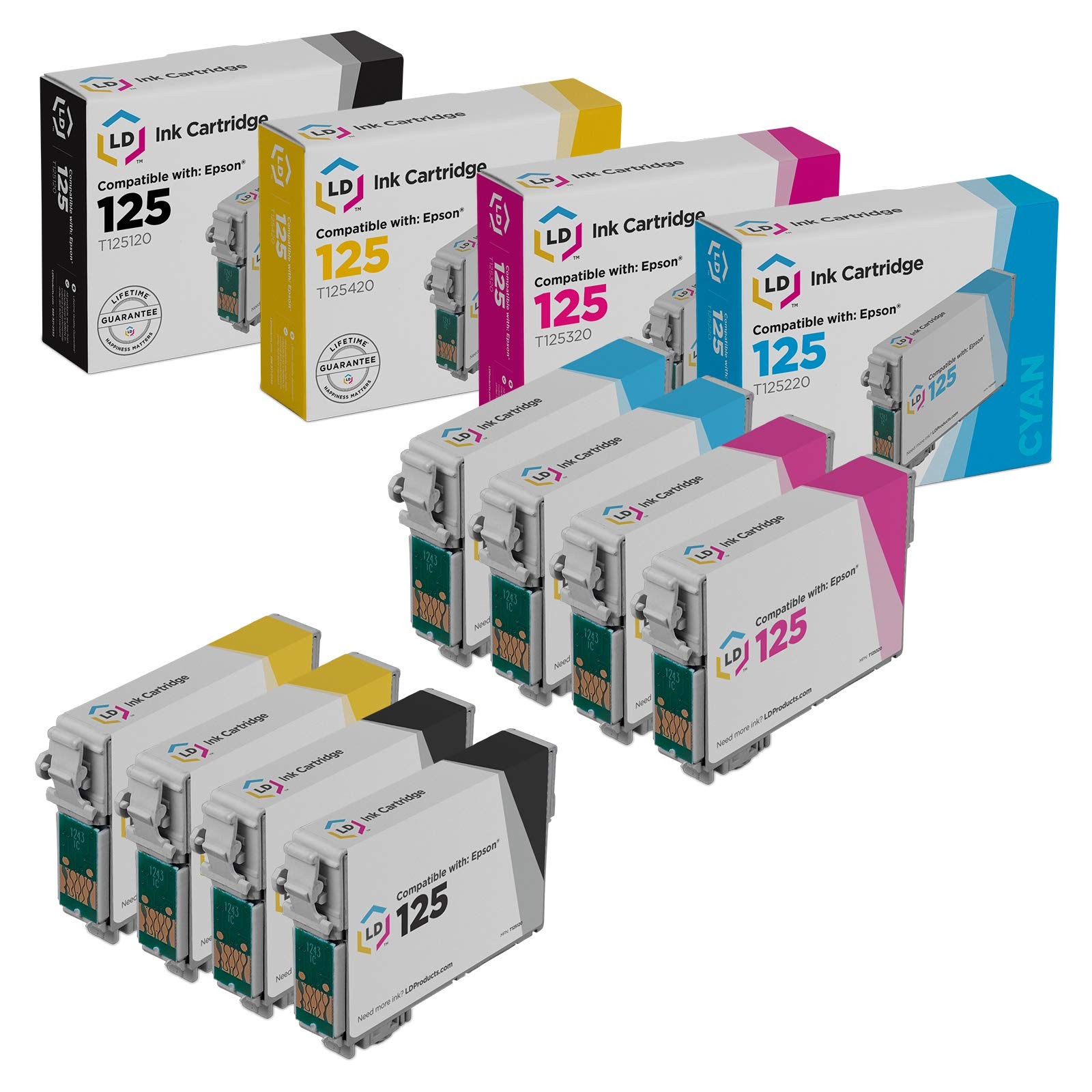 LD Replacement Ink for Epson T125 Set of 8: T125120 T125220 T125320 T125420