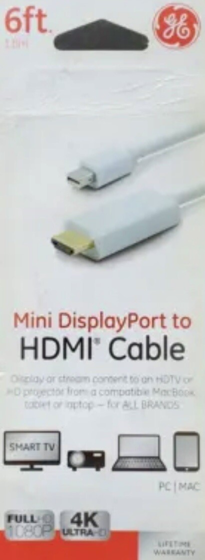 GE - Mini DisplayPort to HDMI Cable - 6 Foot - White