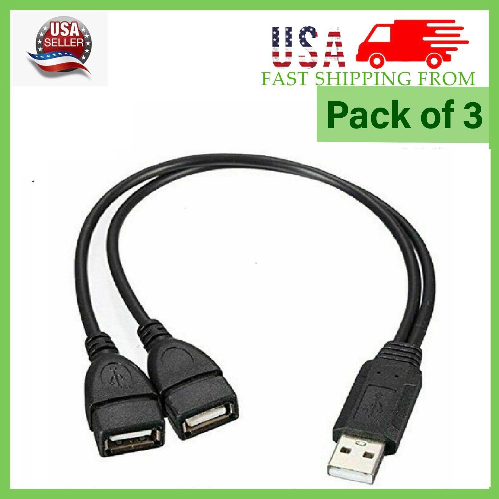 3 x USB 2.0 A Male To 2 Dual USB Female Jack Y Splitter Hub Cord Adapter Cable