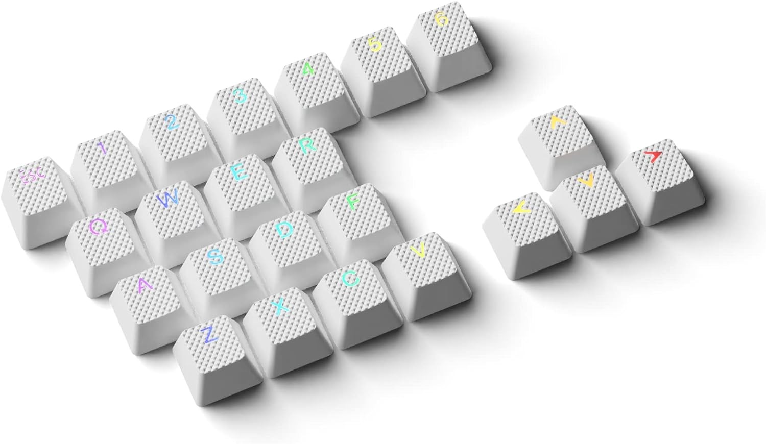 HK Gaming Rubber Keycaps Set | Anti-Slip Texture | Doubleshot 23 Keys, White 