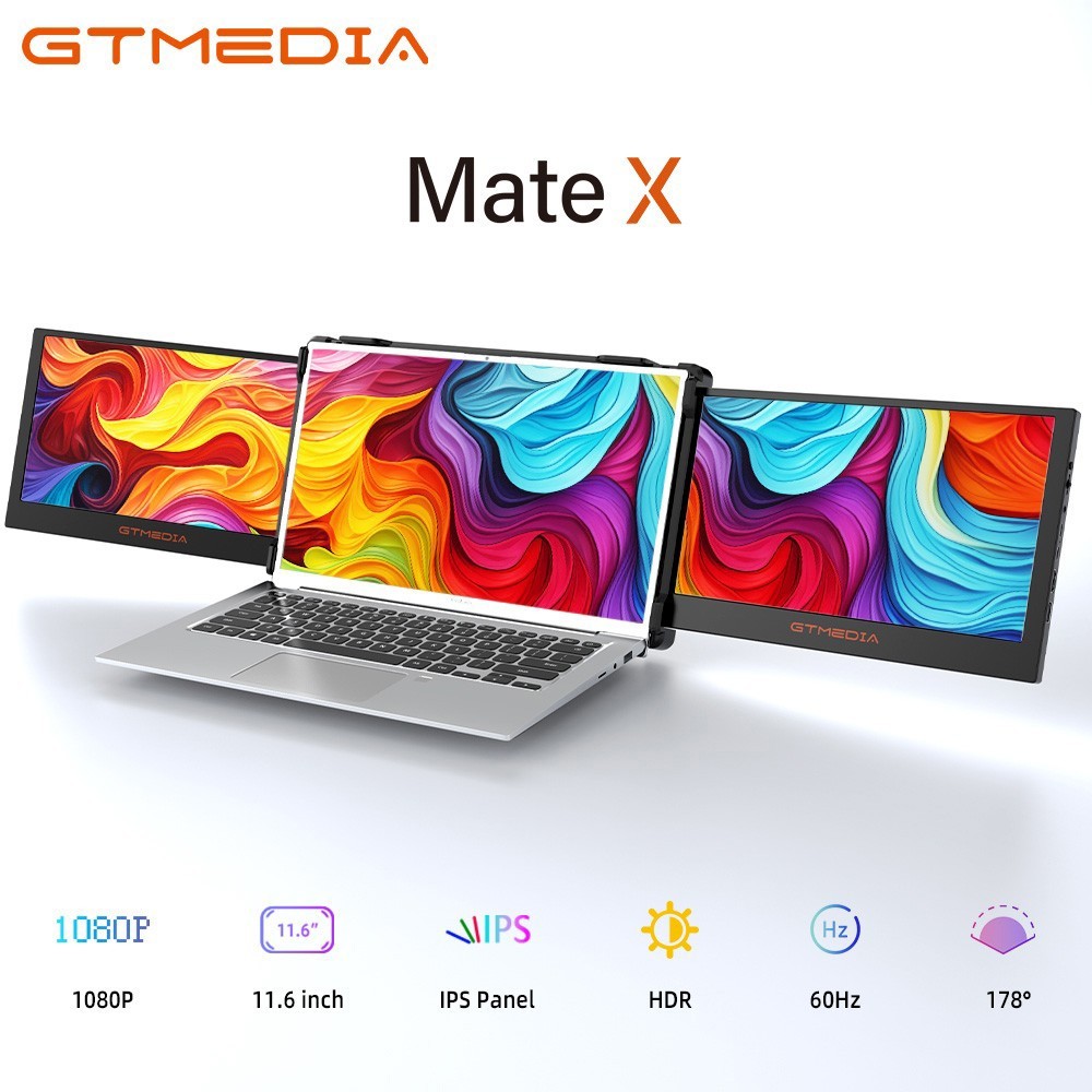 GTMEDIA Portable Monitor 60Hz Dual Display Screen HDMI USBC For 13-17.3'' Laptop
