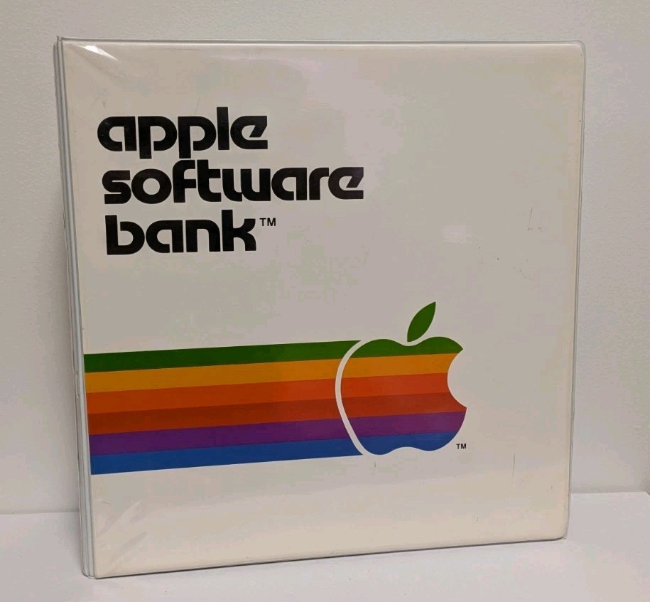 Vintage 1980's Apple Computer Rainbow Logo Software Bank 3-Ring Binder Folder