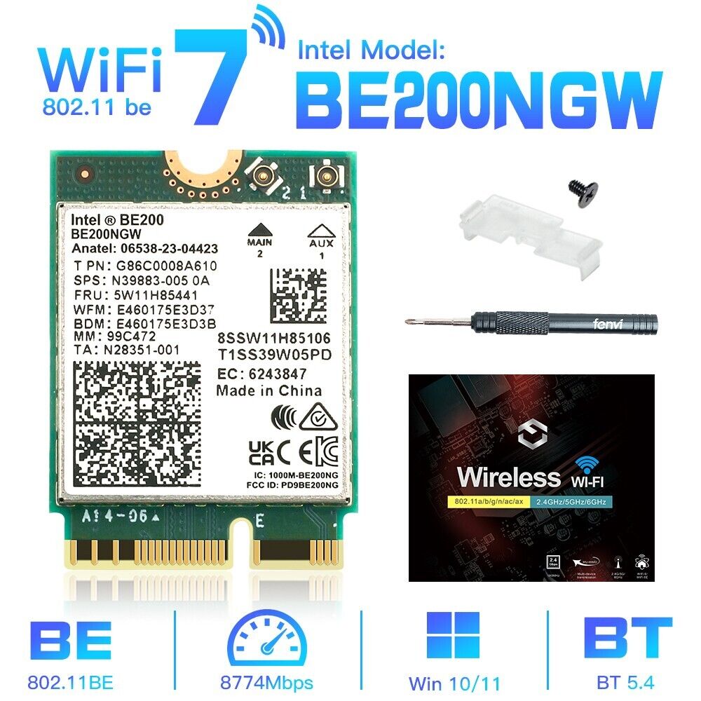WiFi7 M.2 Wireless Card Intel BE200NGW WiFi Bluetooth5.4 NGFF WiFi7 NGFF Adapter