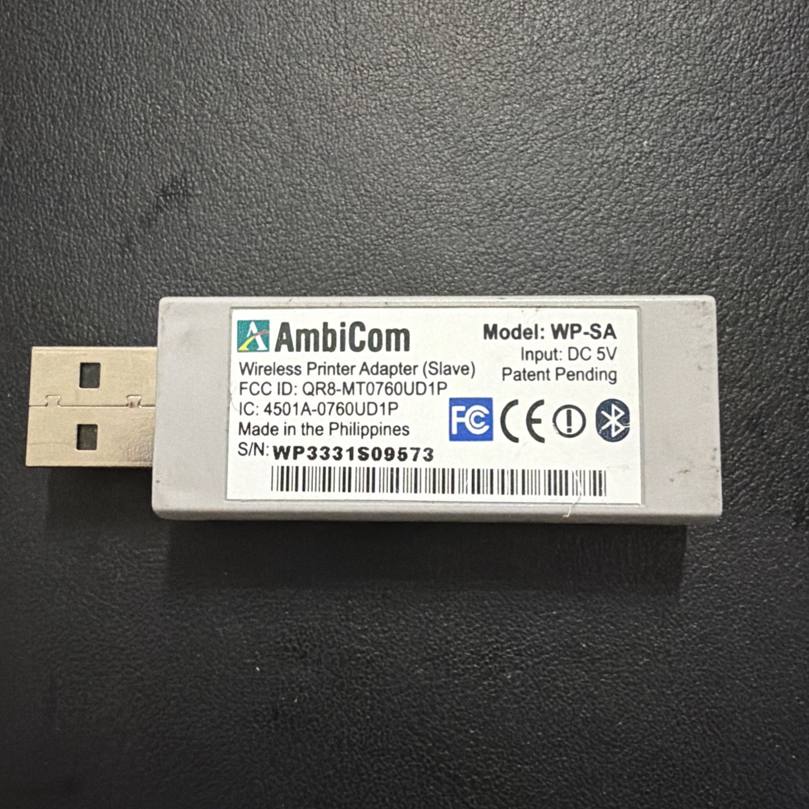 AmbiCom WP‑SA Bluetooth Wireless Printer Adapter USB Dongle Only