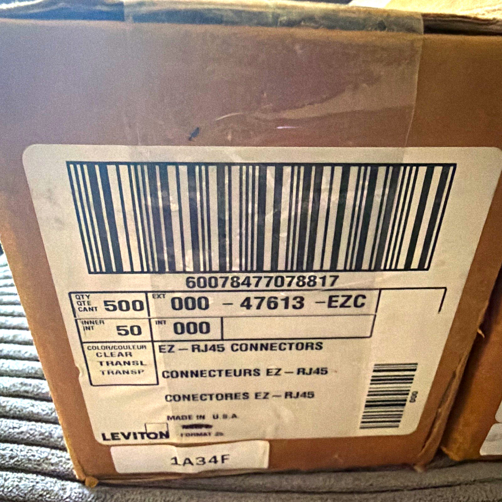 Leviton 47613-EZC EZ-RJ45 Clear Modular Connector RJ-45 Male Plug Ends