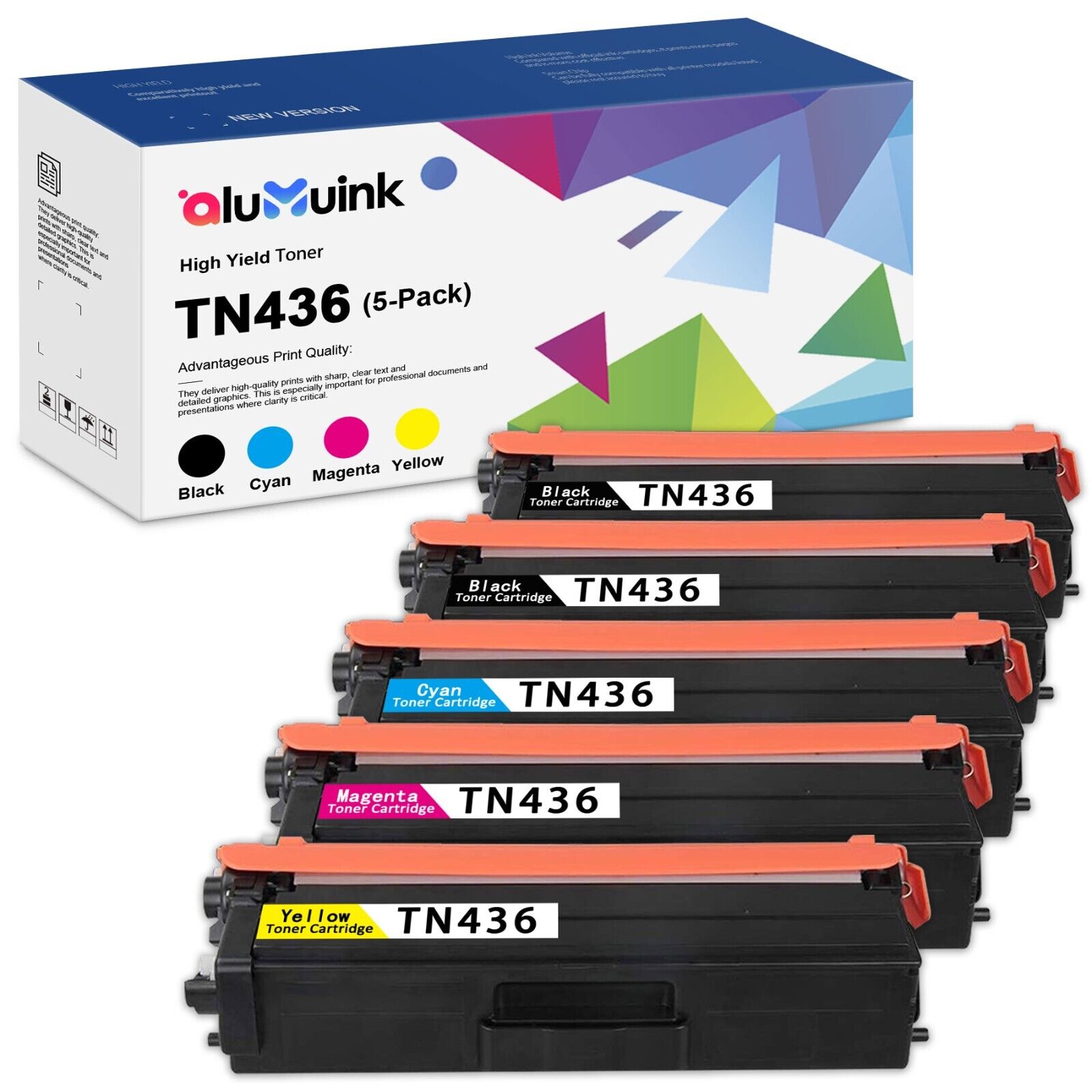High Yield TN436 Toner Replacement for Brother HL-L8360CDW (5PK,2BK/1C/1M/1Y)