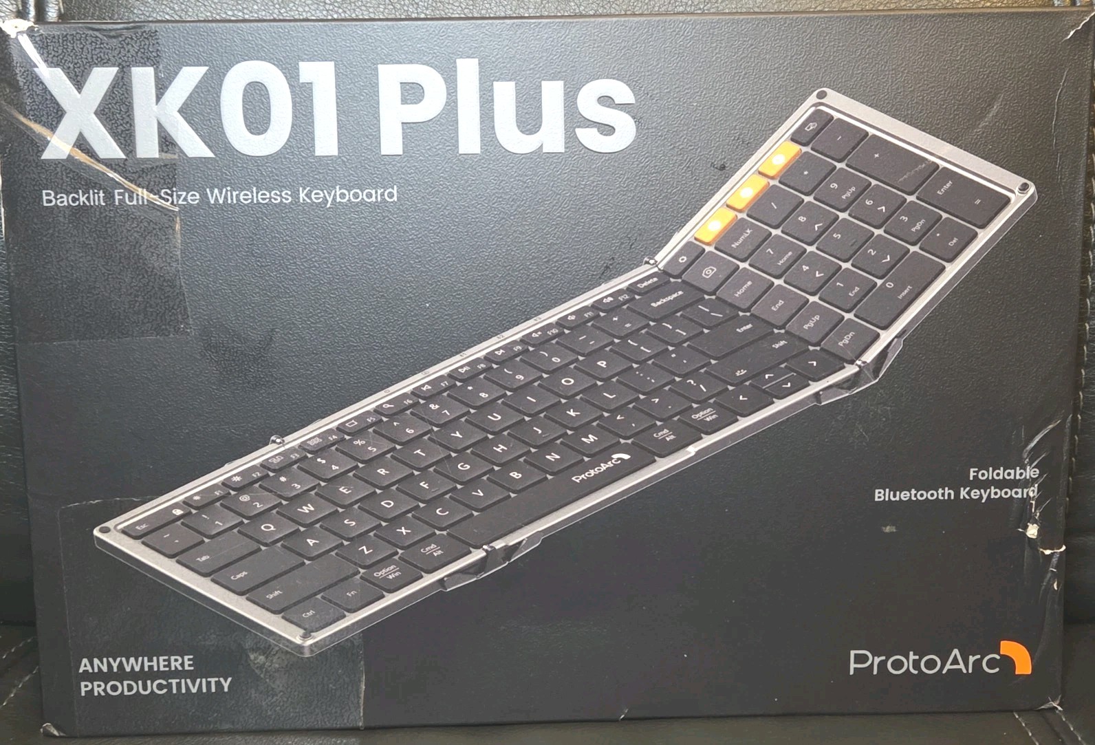 ProtoArc XK01 Plus Foldable Backlit Full-Size Wireless Keyboard Open Ripped Box