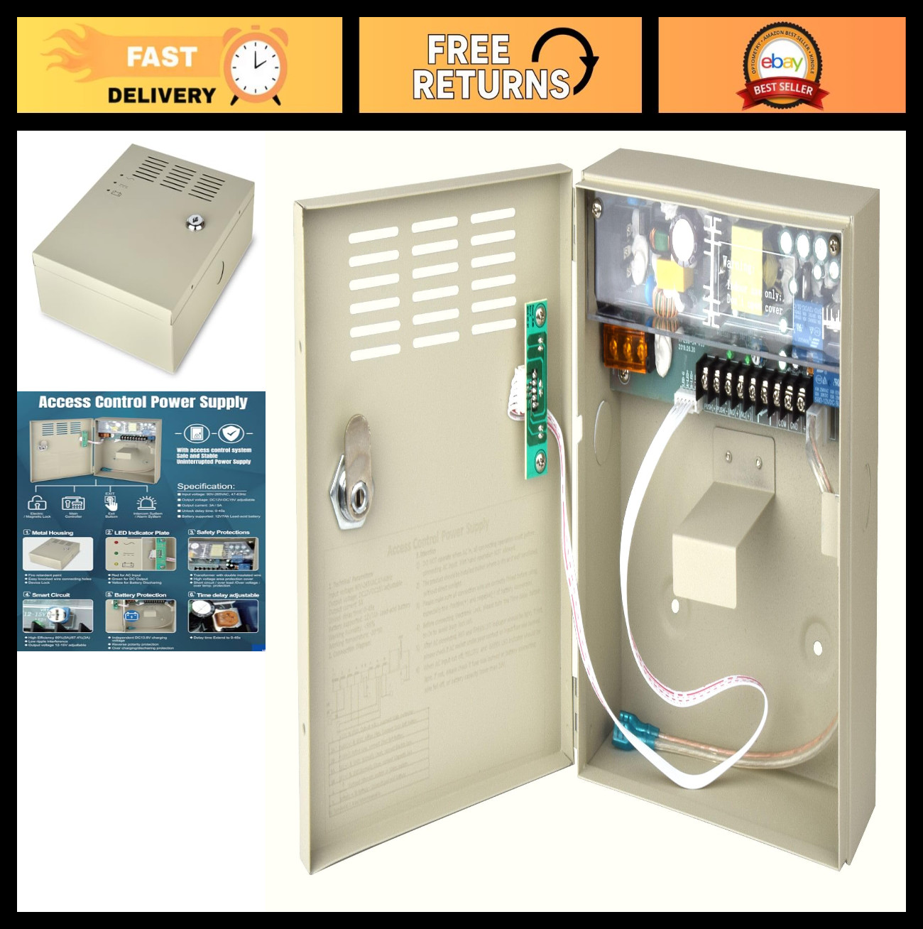 Universal UPS Power Supply for Door Access Control System, AC 110-240V to DC 12V