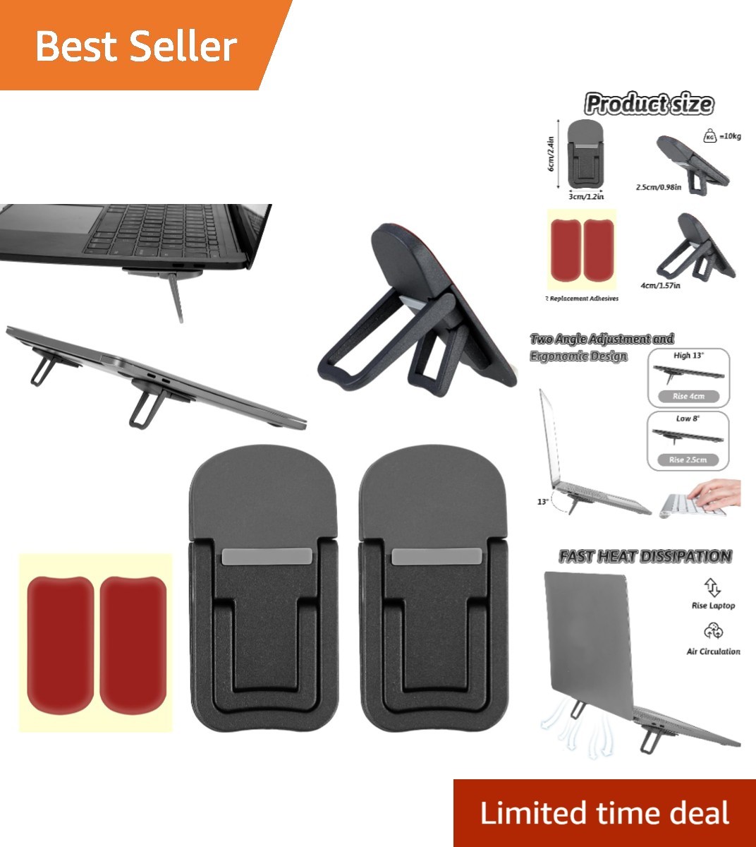 Heat Dissipation Laptop Riser - Adjustable 2 Pcs Invisible Stand for All Laptops