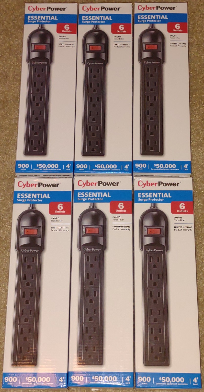 New 6x CyberPower CSB604 Essential Surge Protector 6 Outlets 4ft cord 900 Joules
