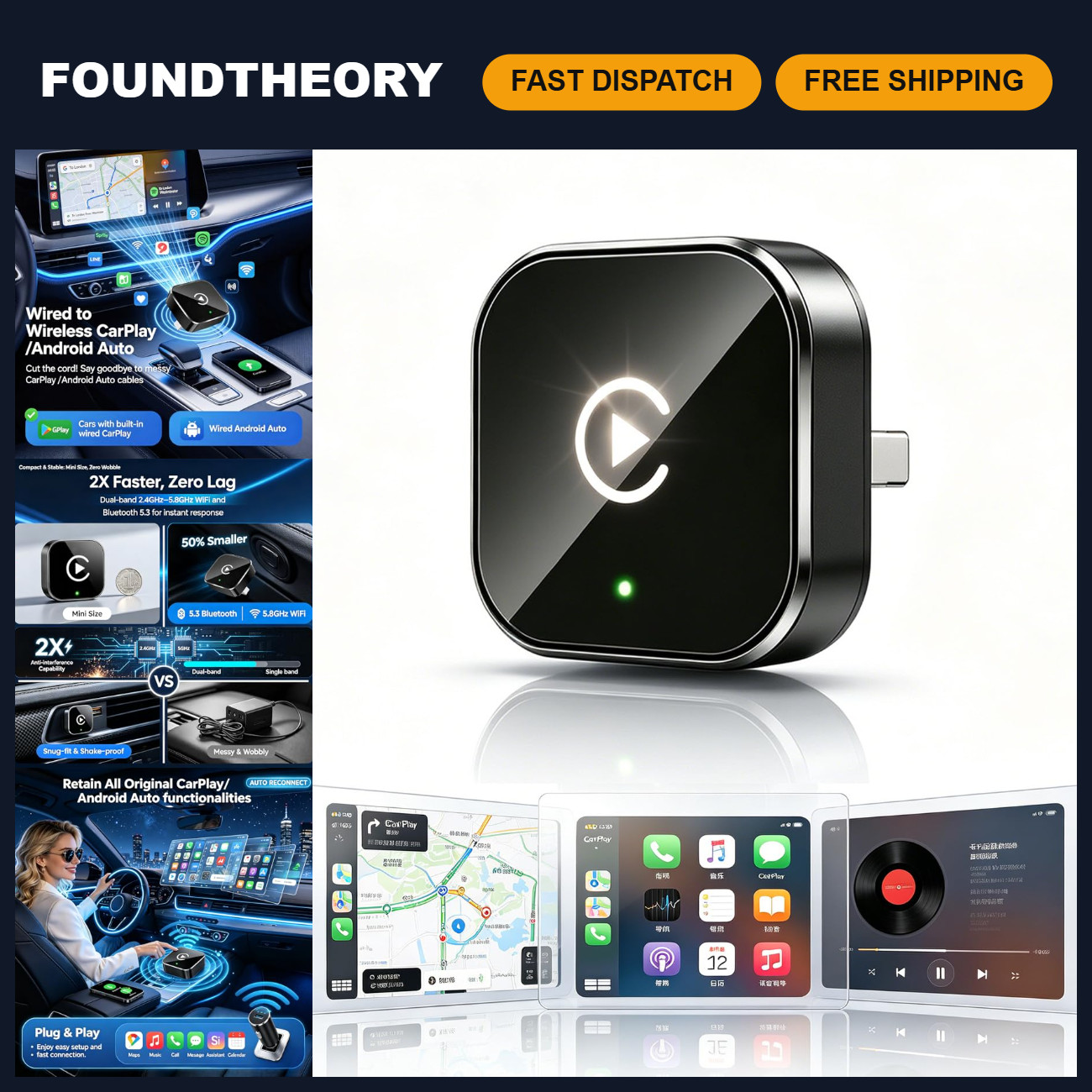 Wireless CarPlay Adapter for iPhone & Android - Seamless Connectivity, Easy Setu