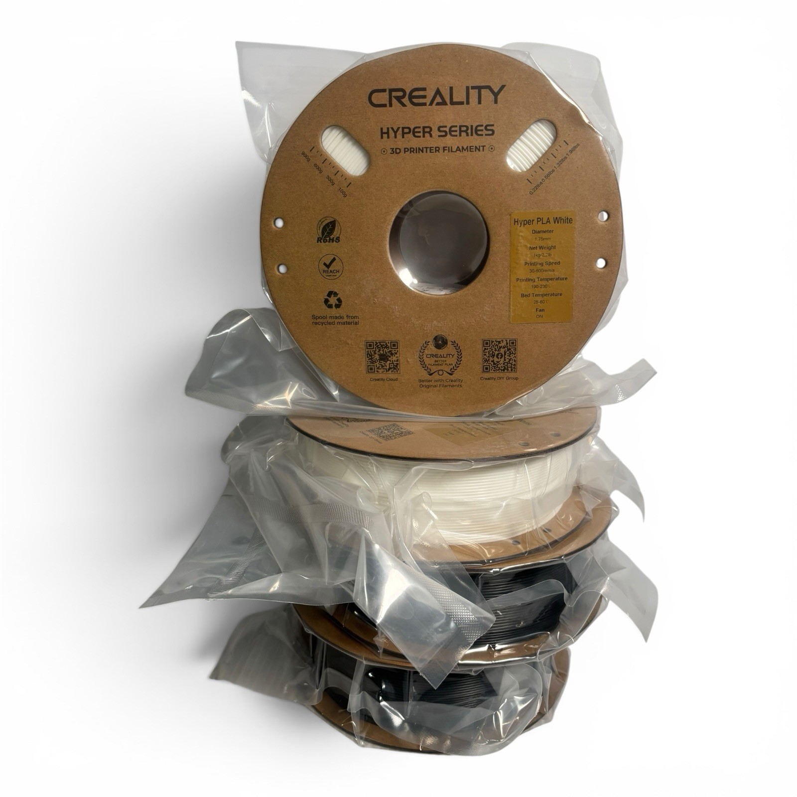4-Pack Creality Hyper PLA Filament (2)Black & (2)White 1.75mm 1KG 3D Printer NEW