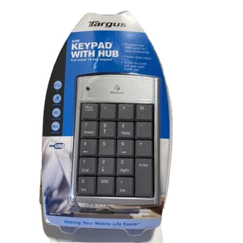 Numeric Keypad Targus PAUK10Y01U USB with 2-port Hub 19 Key Function Full Size 