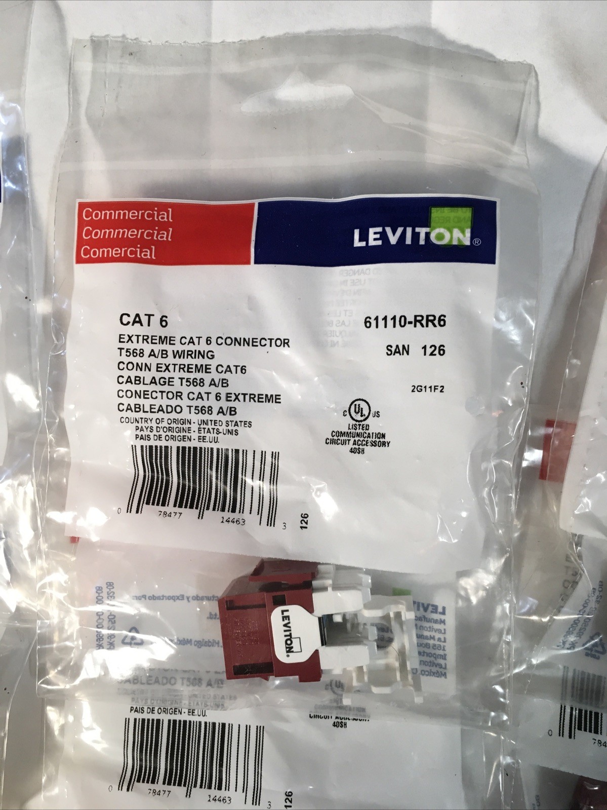 Leviton 61110-RR6 Extreme Cat 6 QuickPort Jack RED Lot Of 6*New* Keystone