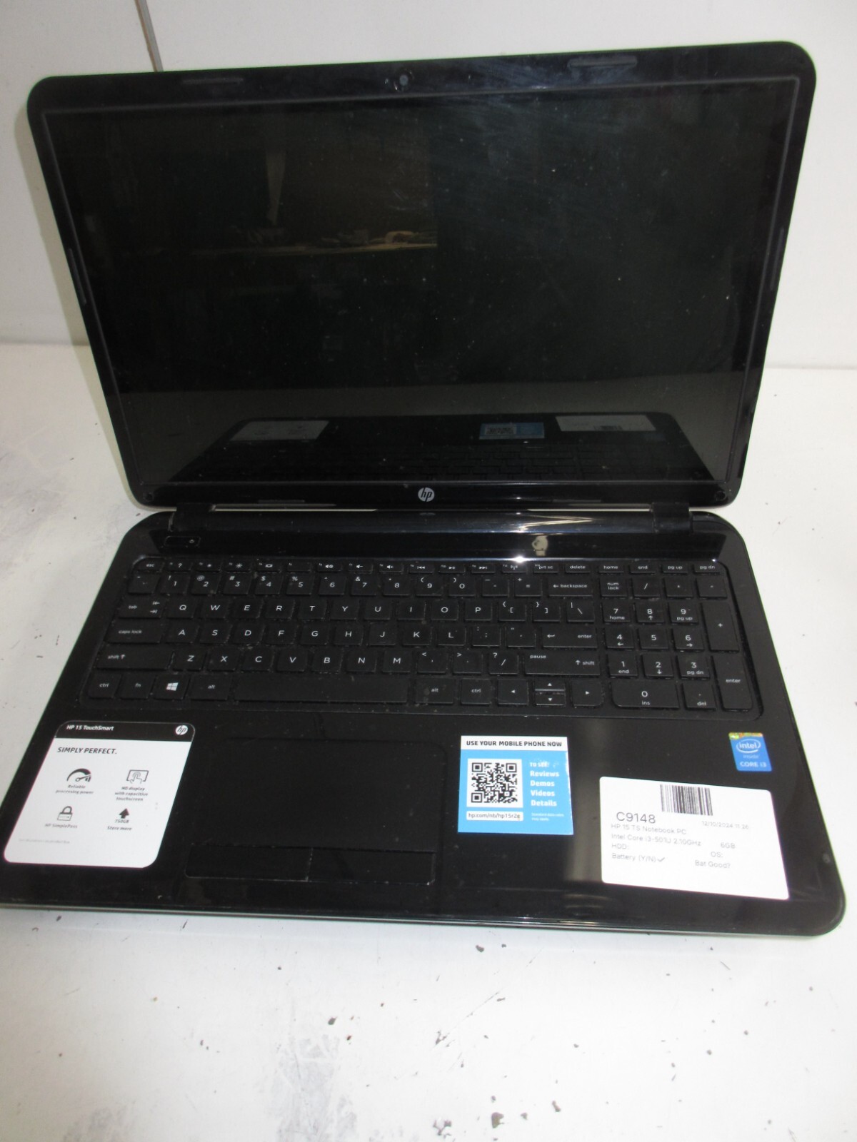 HP 15 TS Notebook PC Intel Core i3-501U 2.10GHz 6GB NO HDD No Batt