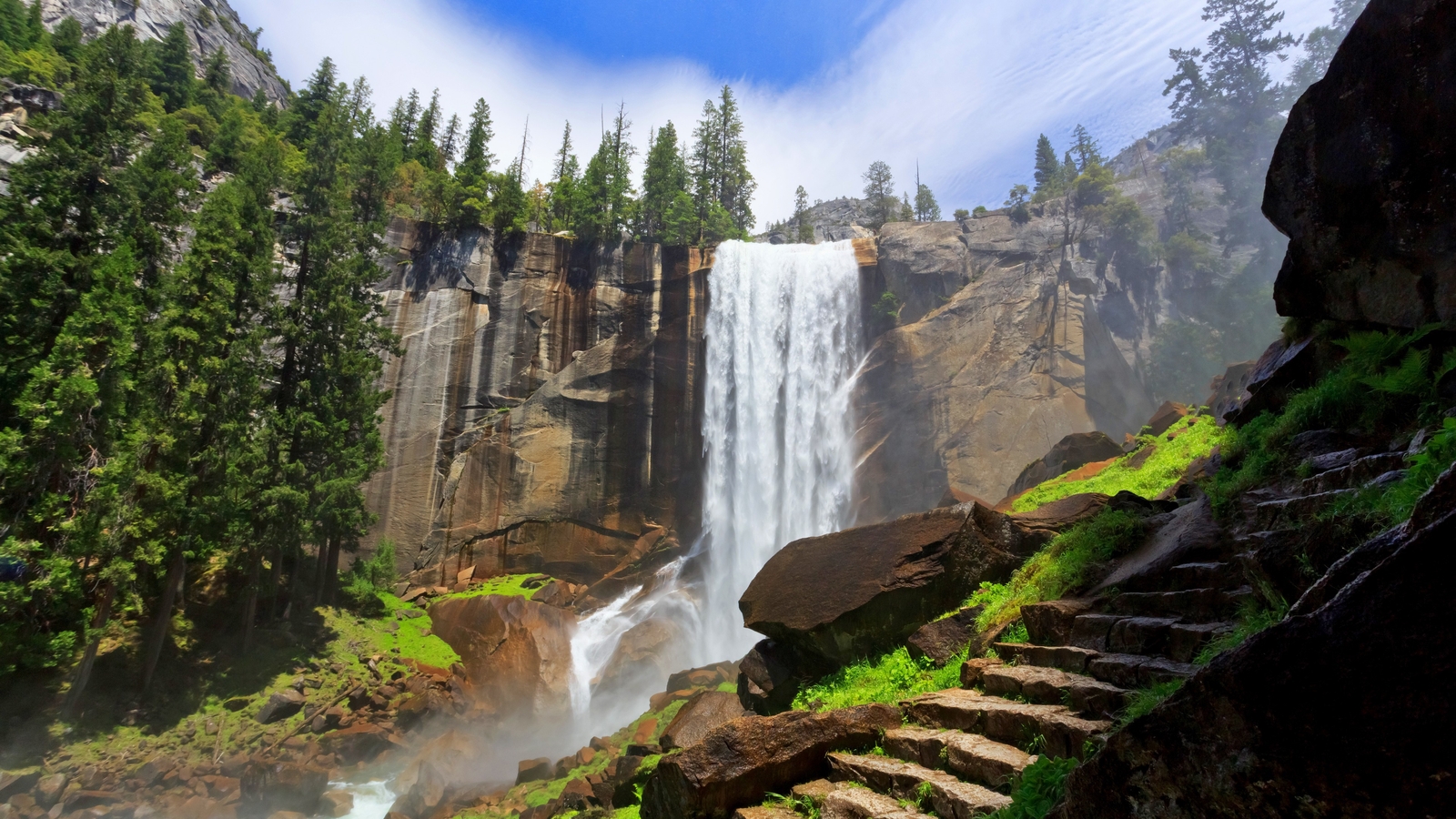 Landscape cliff waterfall rocks rock stairs Custom Gaming Mat Desk