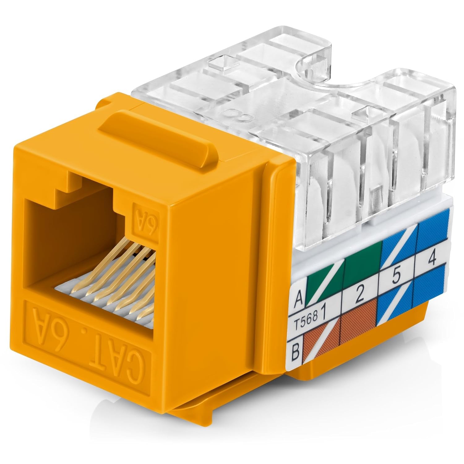 Everest 90° Angled RJ45 Cat6 Keystone Jacks 50-Pack in Yellow - Slim Profile Fem