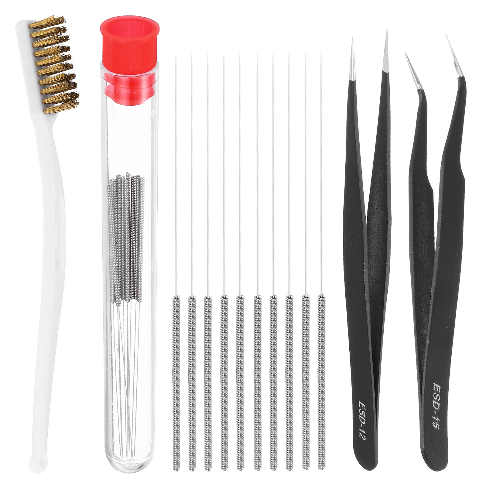 10Pcs 0.3mm 3D Printer Nozzle Cleaning Needles, 2Pcs Tweezers, One Toothbrush