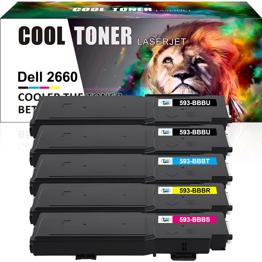 5 Pack Black Color Toner Set Compatible for Dell C2660dn C2665dnf HY Cartridges