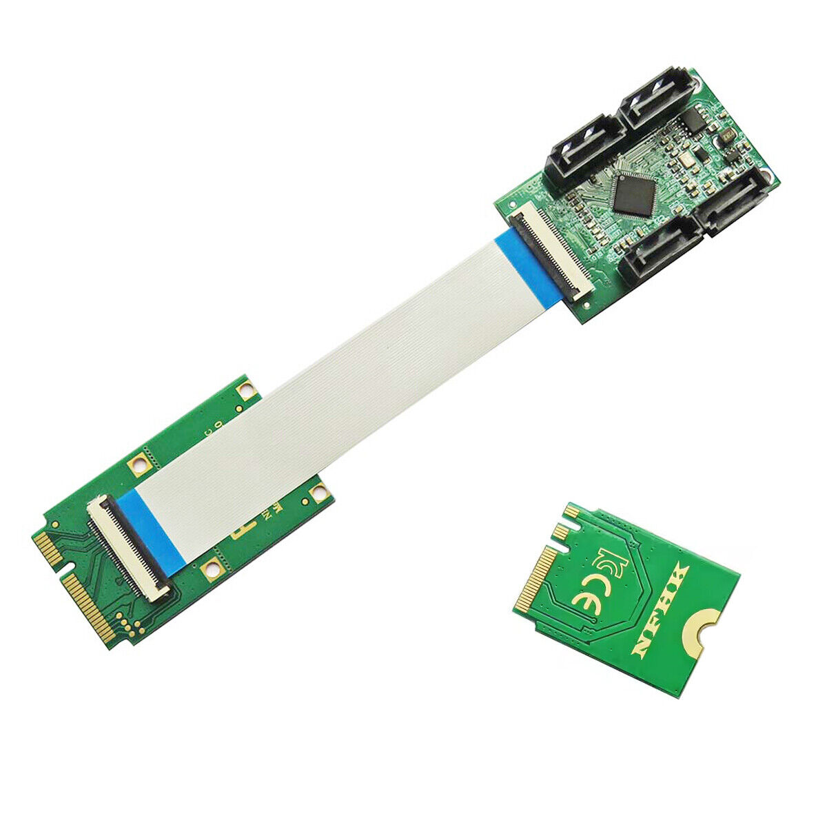 Cablecy Mini PCI-E PCI Express & NGFF A+E Key to SATA 3.0 Four Ports Adapter