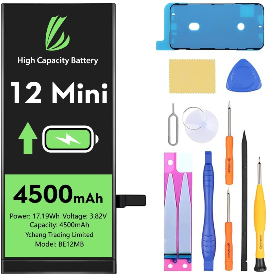 Battery for iPhone 12 Mini, 4500mAh and Repair Kit A - High Capacity