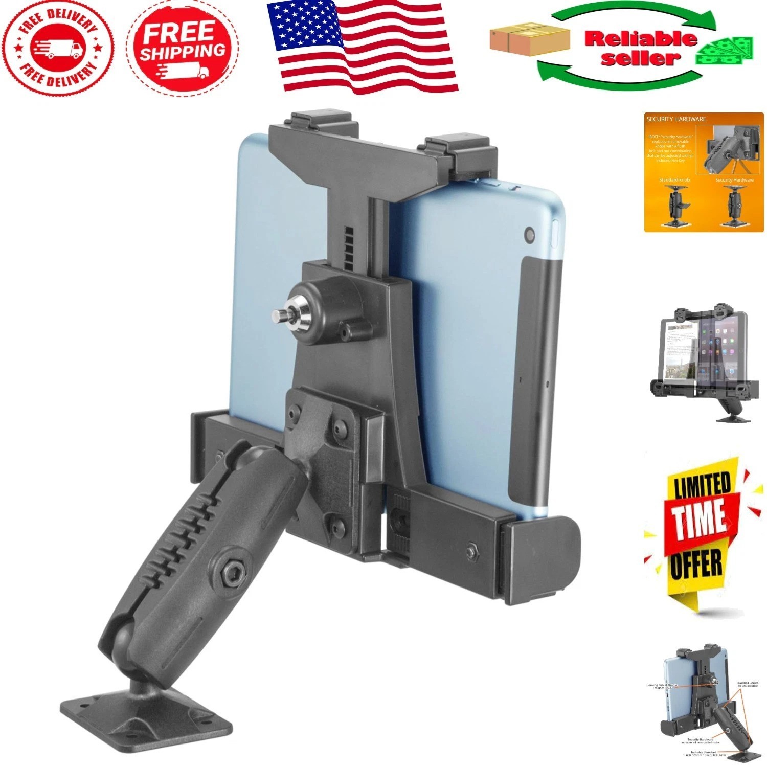Heavy-Duty Locking Tablet Mount for 7"-10" Devices - Ideal for Trucks & Wall