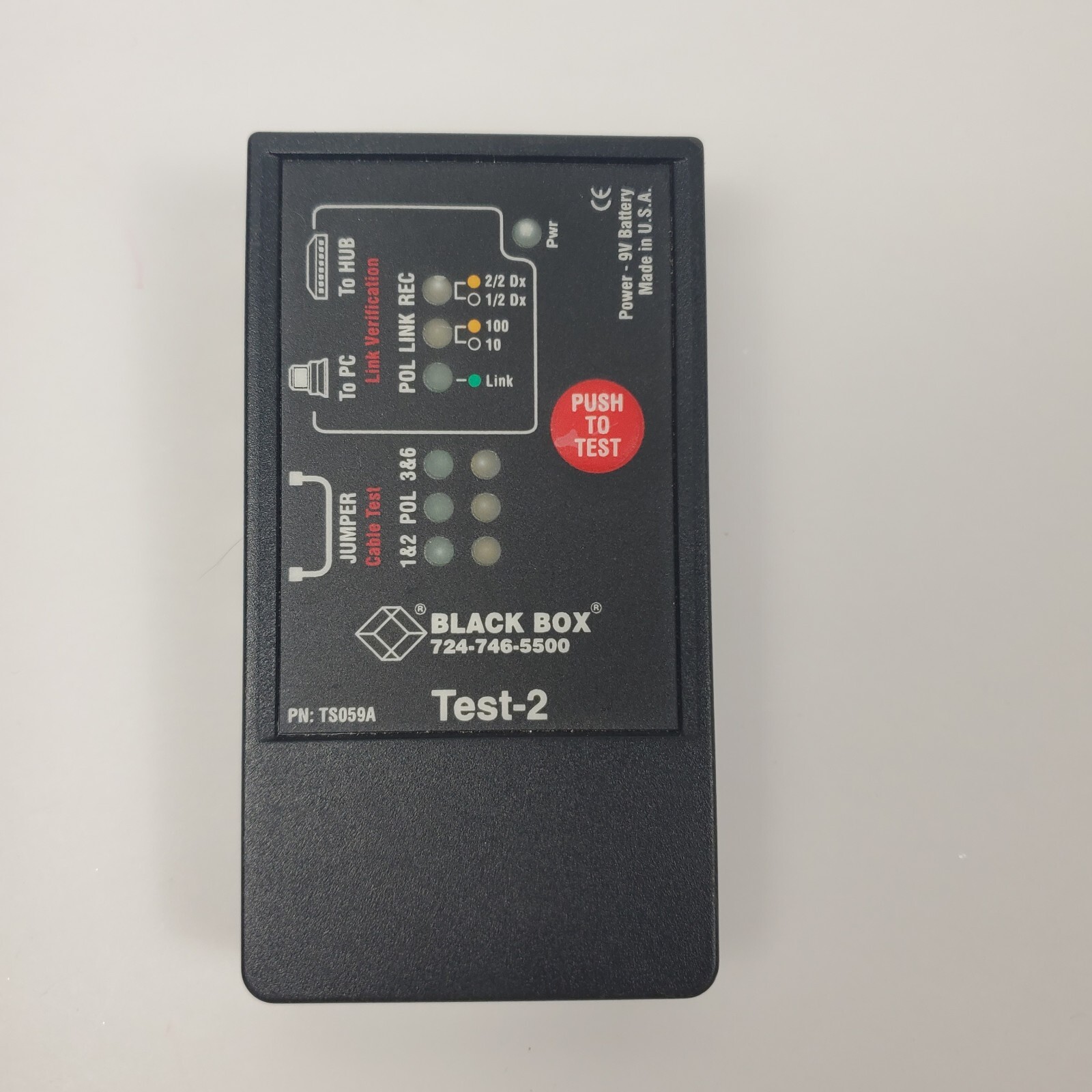 Black Box Ethernet Cable Tester TS059A 724-746-5500 Test 2 Cable Link PC HUB