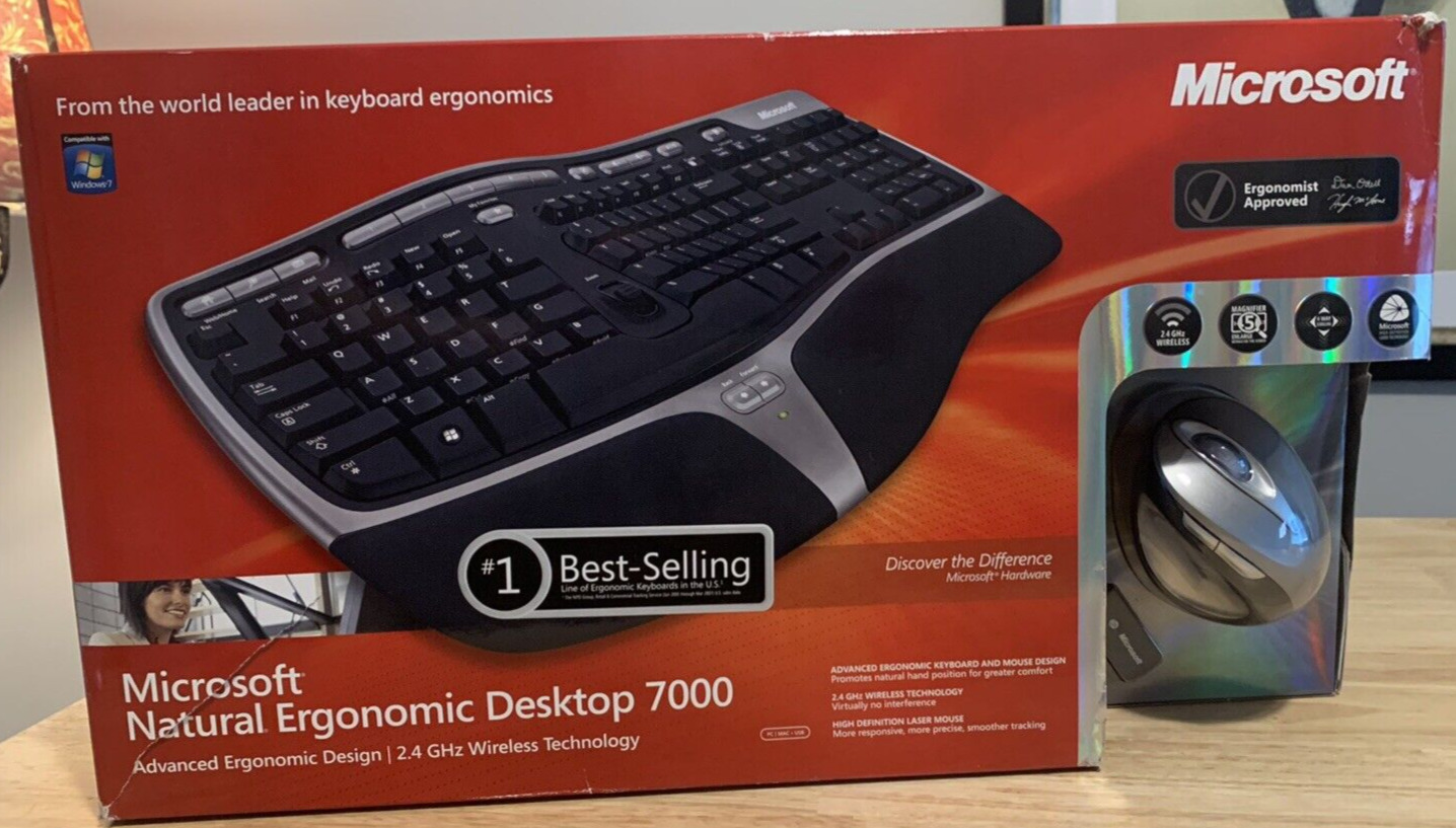 Microsoft Natural Wireless Ergonomic Keyboard 7000, Mouse & USB Dongle in BOX