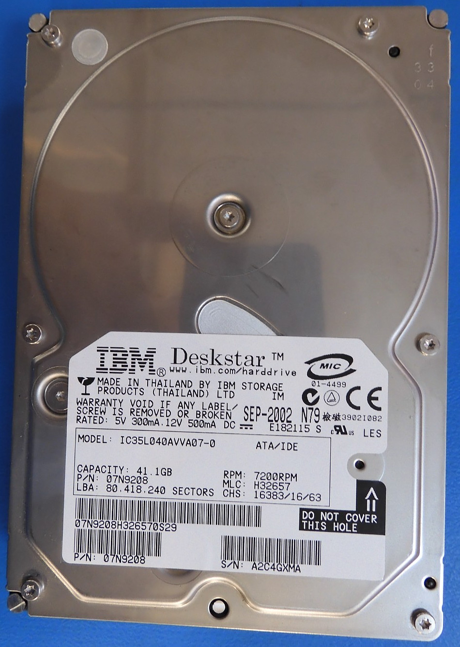 IBM Deskstar 07N9208 IC35L040AVVA07-0 40GB 3.5" IDE ATA HDD 7200RPM H32657