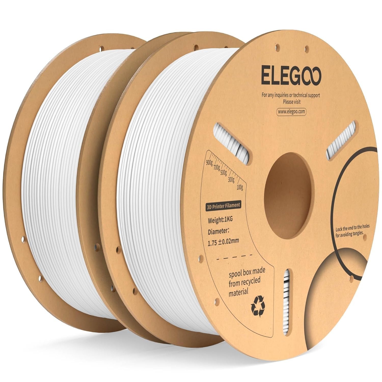 Plus 1.75mm White 2KG Tougher Stronger FDM 3D Printer Filament 2-Pack 1kg Spool