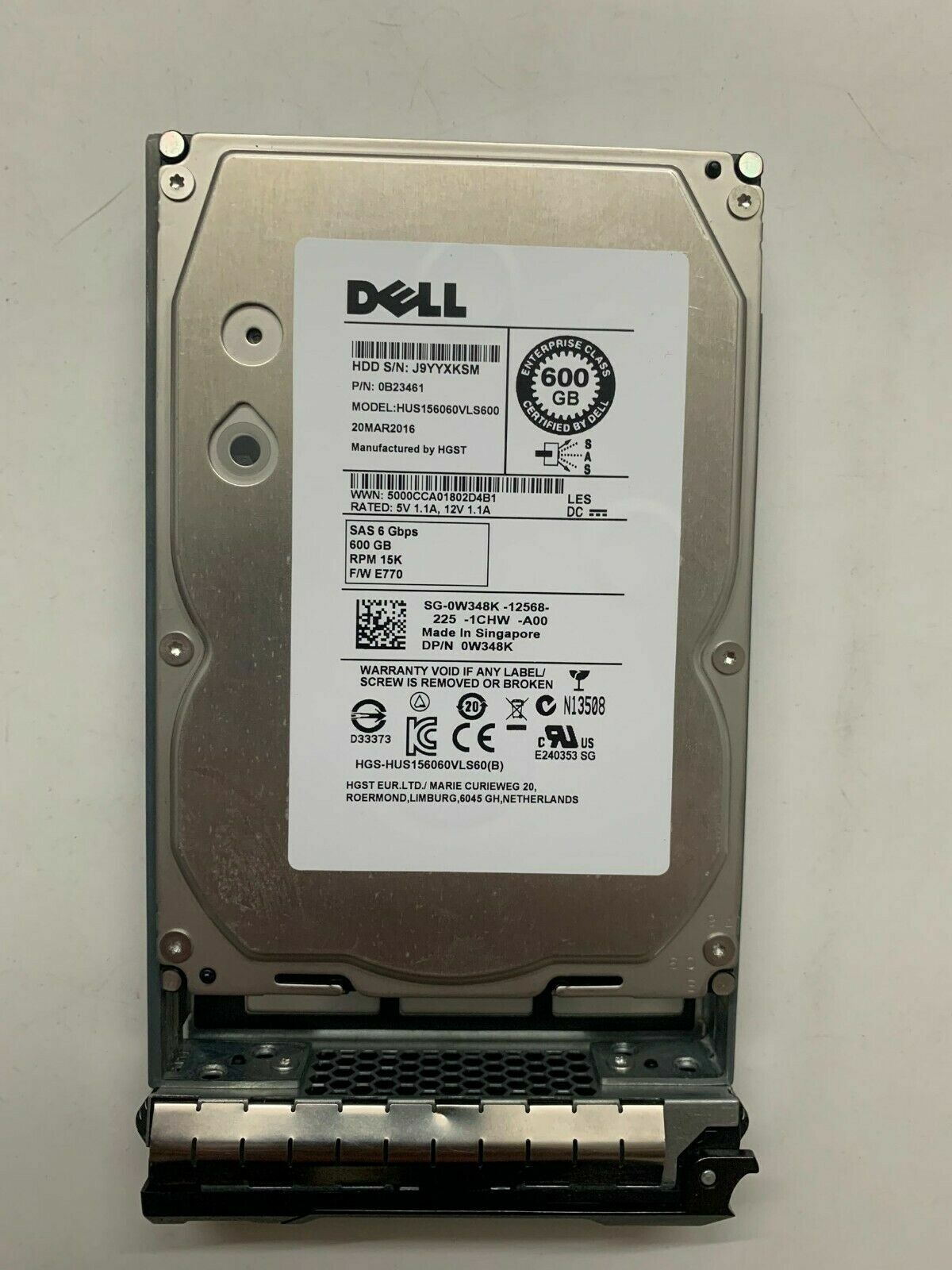 FOR Dell W348K 600GB 15K 6Gbps 16MB 3.5" SAS Hard Drive HUS156060VLS600