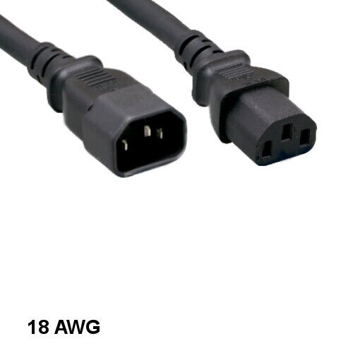 12 feet 18AWG US Standard AC Power Extension Cable IEC-60320 C13 to C14 10A/250V