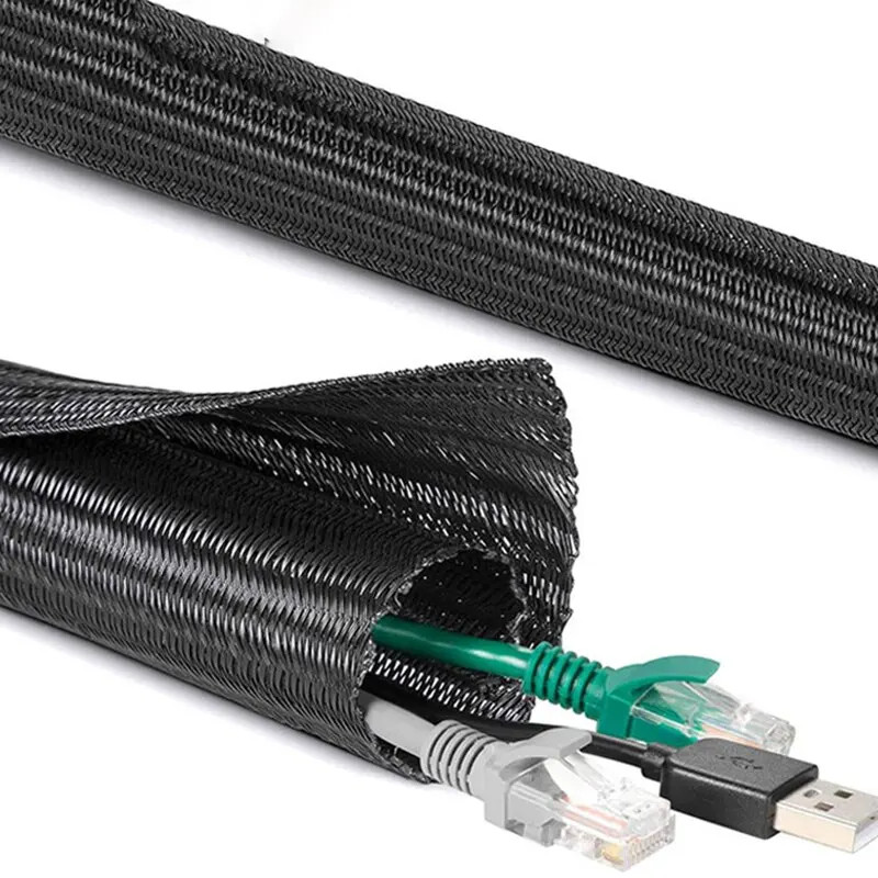 3m Black PET Braid Sleeving 19mm Wire Cable Protection Expandable Tube Organizer