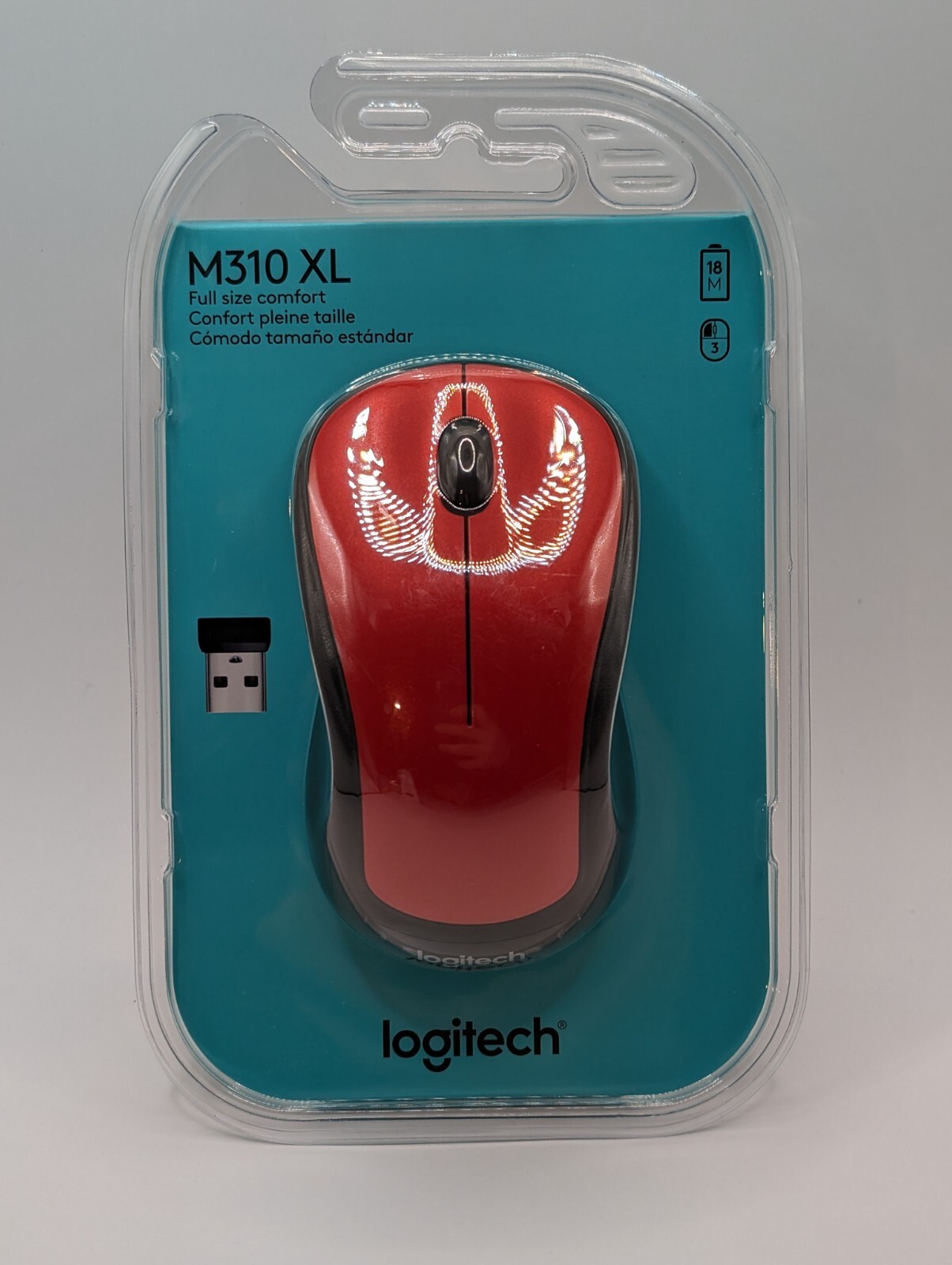 Logitech - M310 XL, Wireless Mouse, Unifying, Red, New/Sealed