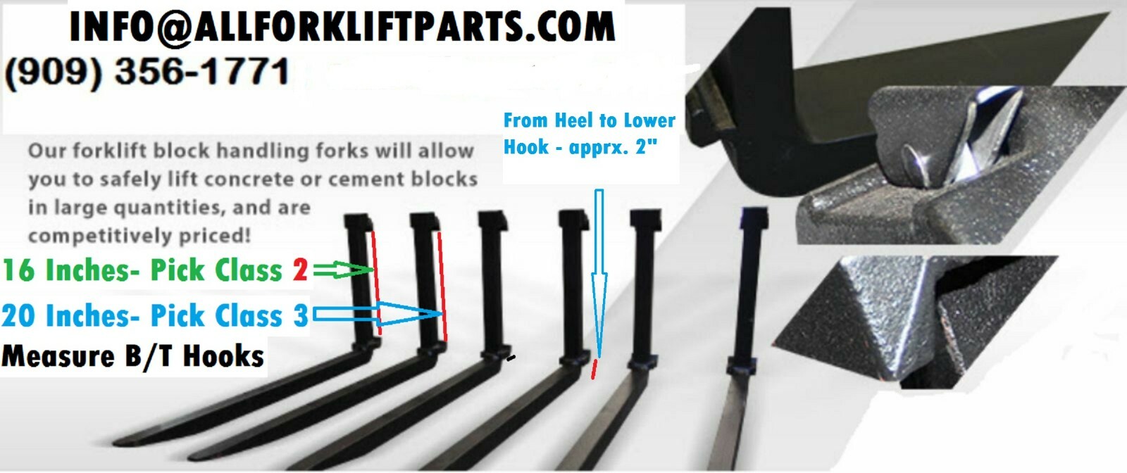 FORKLIFT BLOCK FORKS 2x2x42 CLASS 3 III 42" INCHES Construction Cement *2 FORKS*