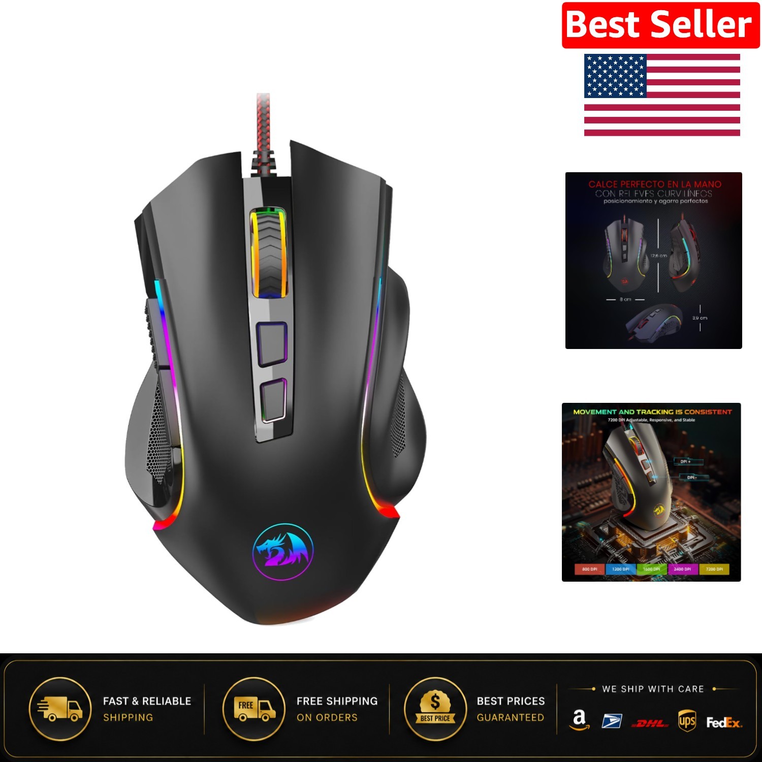 M602 Wired RGB Gaming Mouse with 7200 Adjustable DPI & 9 Customizable Buttons
