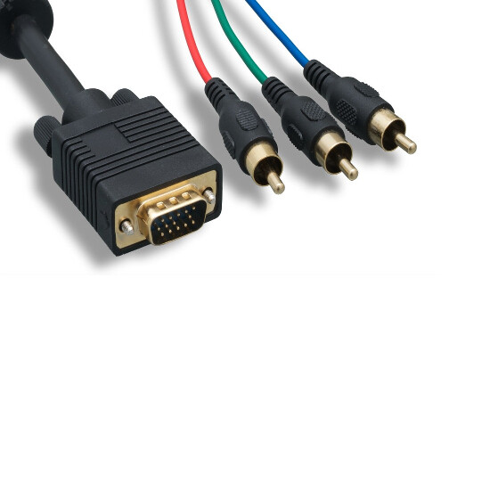 KNTK 15' VGA to 3-RCA Video Cable 28AWG HD15/Component for PC Projector Monitor