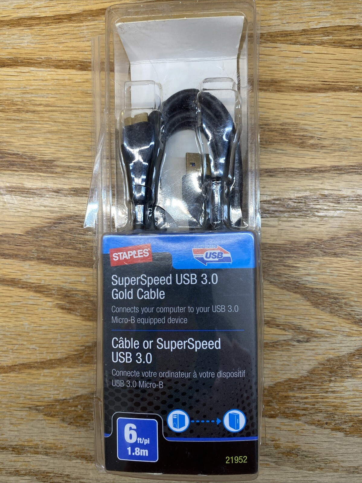 Staples 6' Gold Series Superspeed USB 3.0 Micro-B Cable Open Box NEW