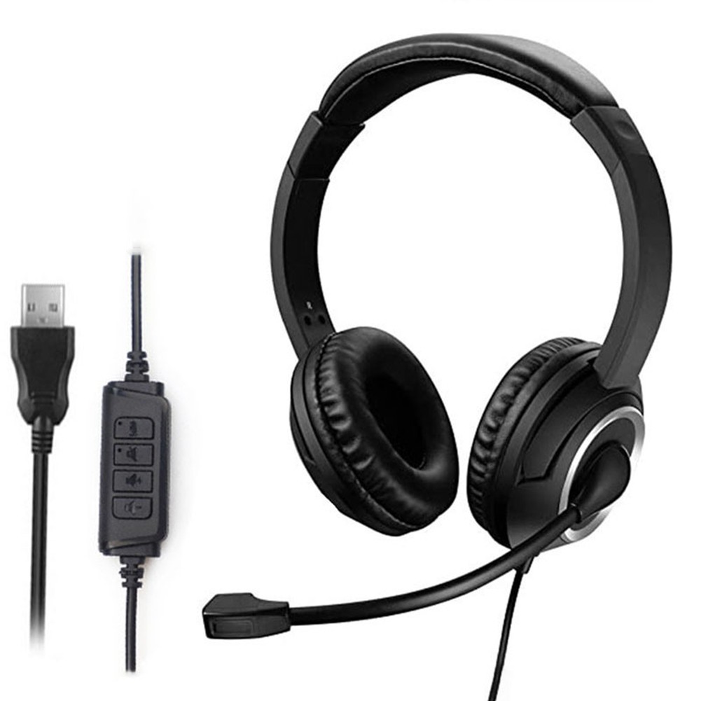Wired USB Headset Call Center Headset with Microphone Game Noise Canceling4345