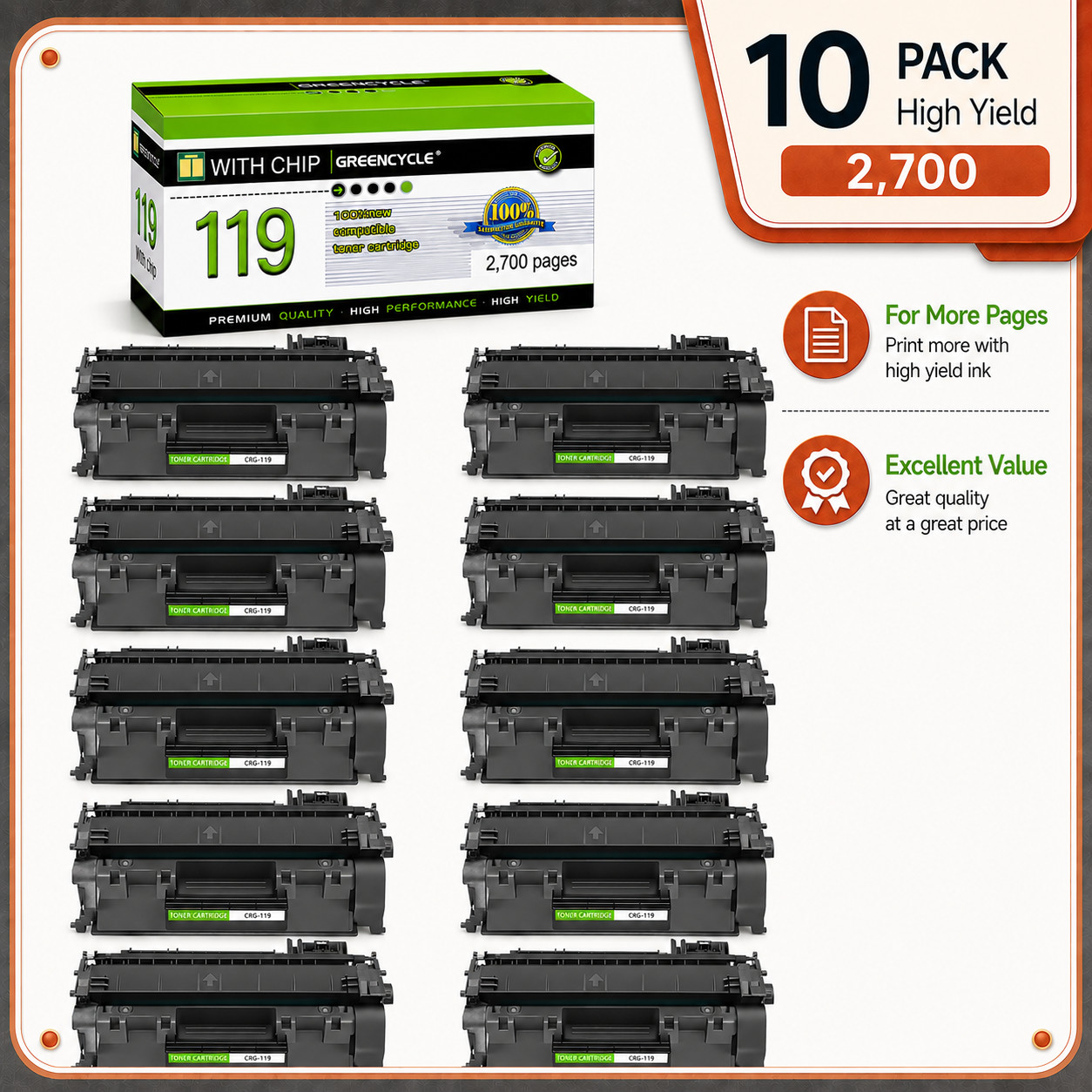 10PK C119 Toner Cartridge Compatible For Canon 119 ImageClass LBP6650dn MF5960dn