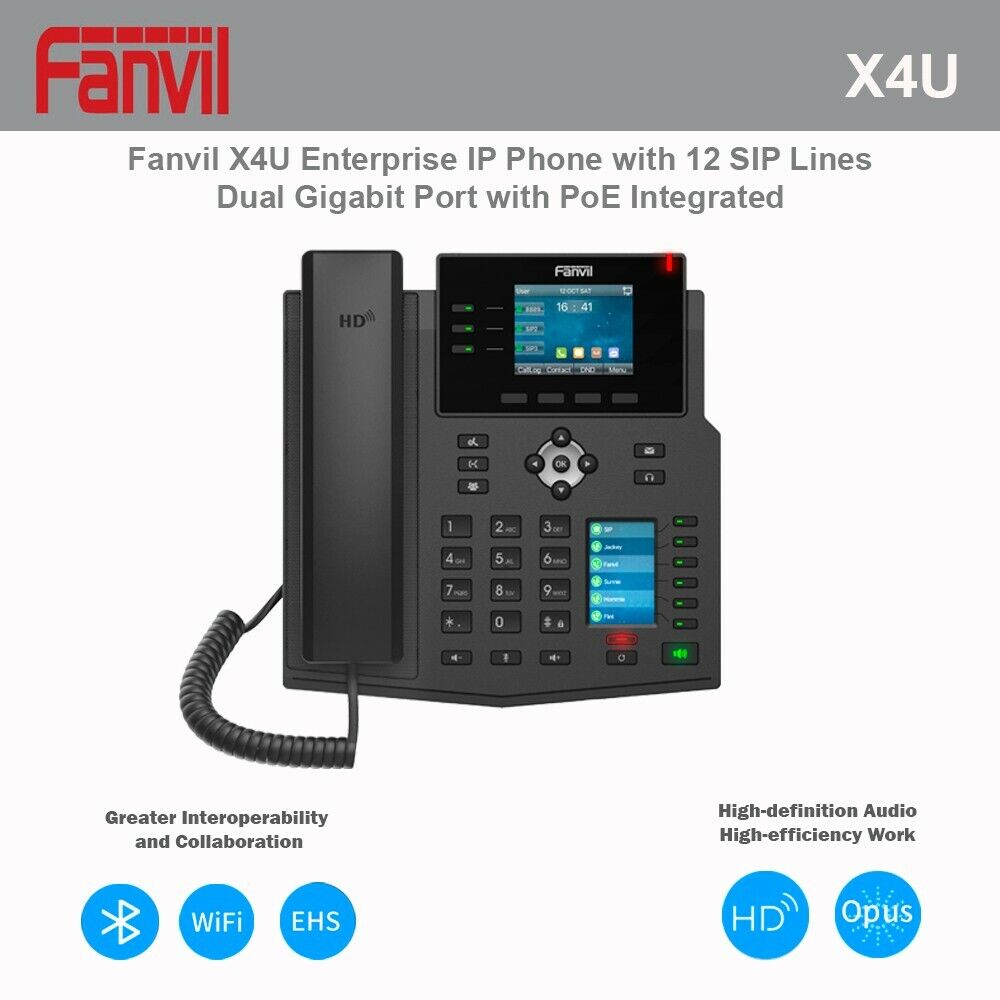 Fanvil X4U Enterprise IP Phone 12 SIP accounts 3 lines 2 screens gigabit PoE HD 