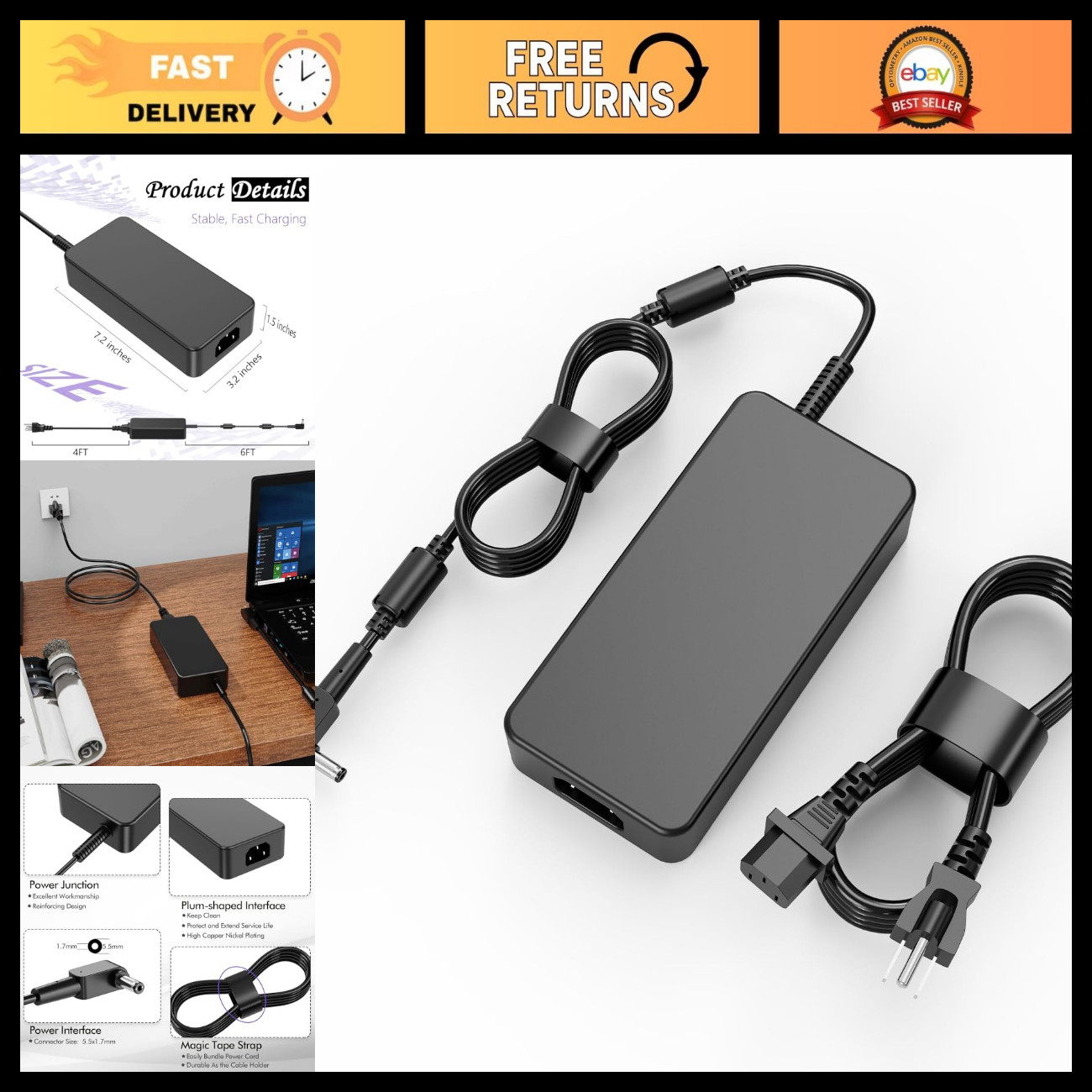 280W AC Charger 19.5V 14.36A Power Adapter for Acer Predator & Nitro Laptops