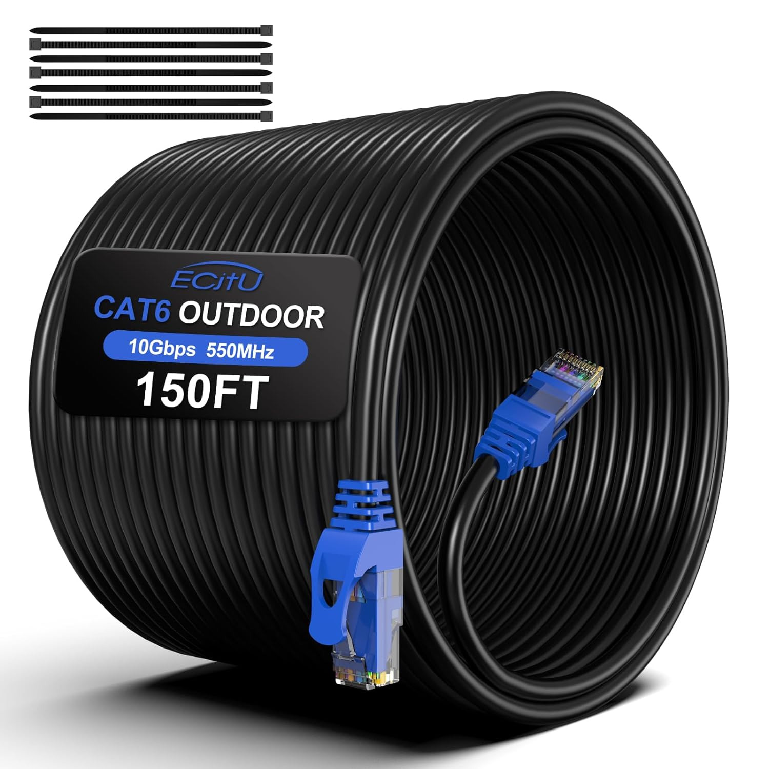 150FT Cat6 Outdoor Ethernet Cable, In-Ground, Heavy Duty Direct Burial, 24AWG...