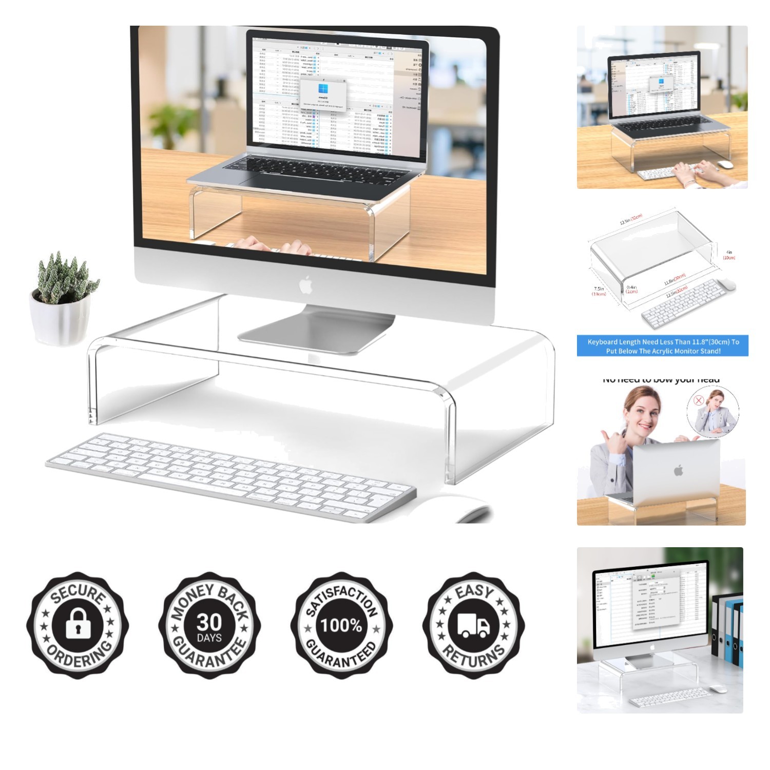 Elegant Clear Acrylic Monitor Stand Riser for Ergonomic Workspace Comfort