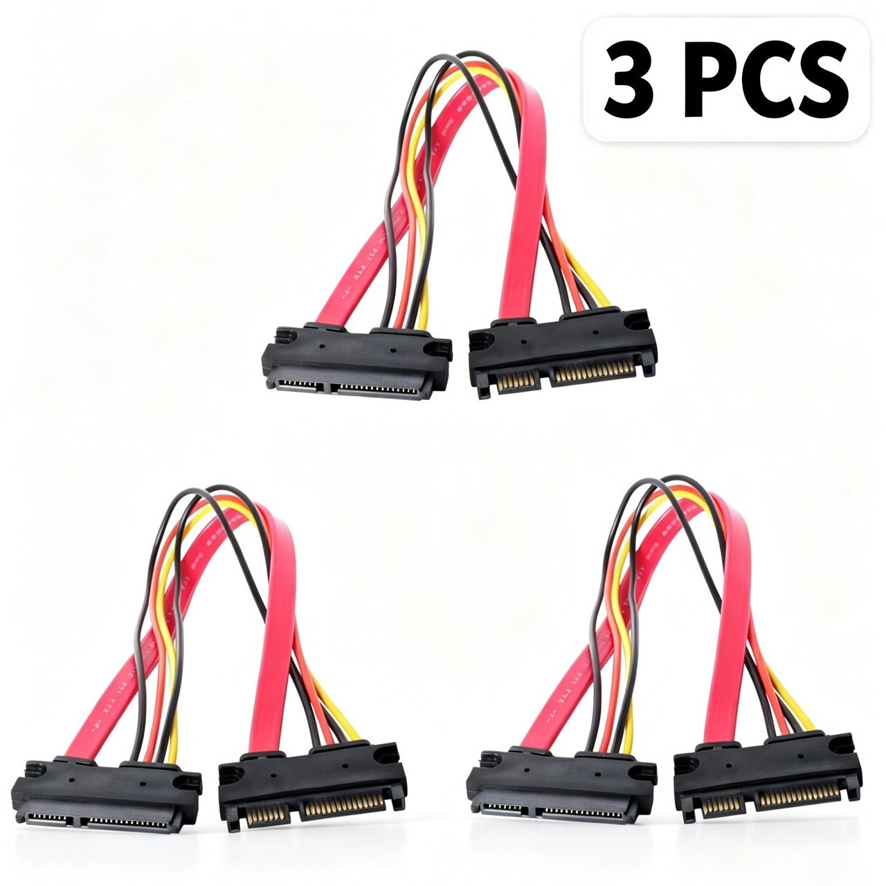 3PCS SATA 22Pin（7+15Pin）Extension Cable Male to Female 50cm Data Power Combo